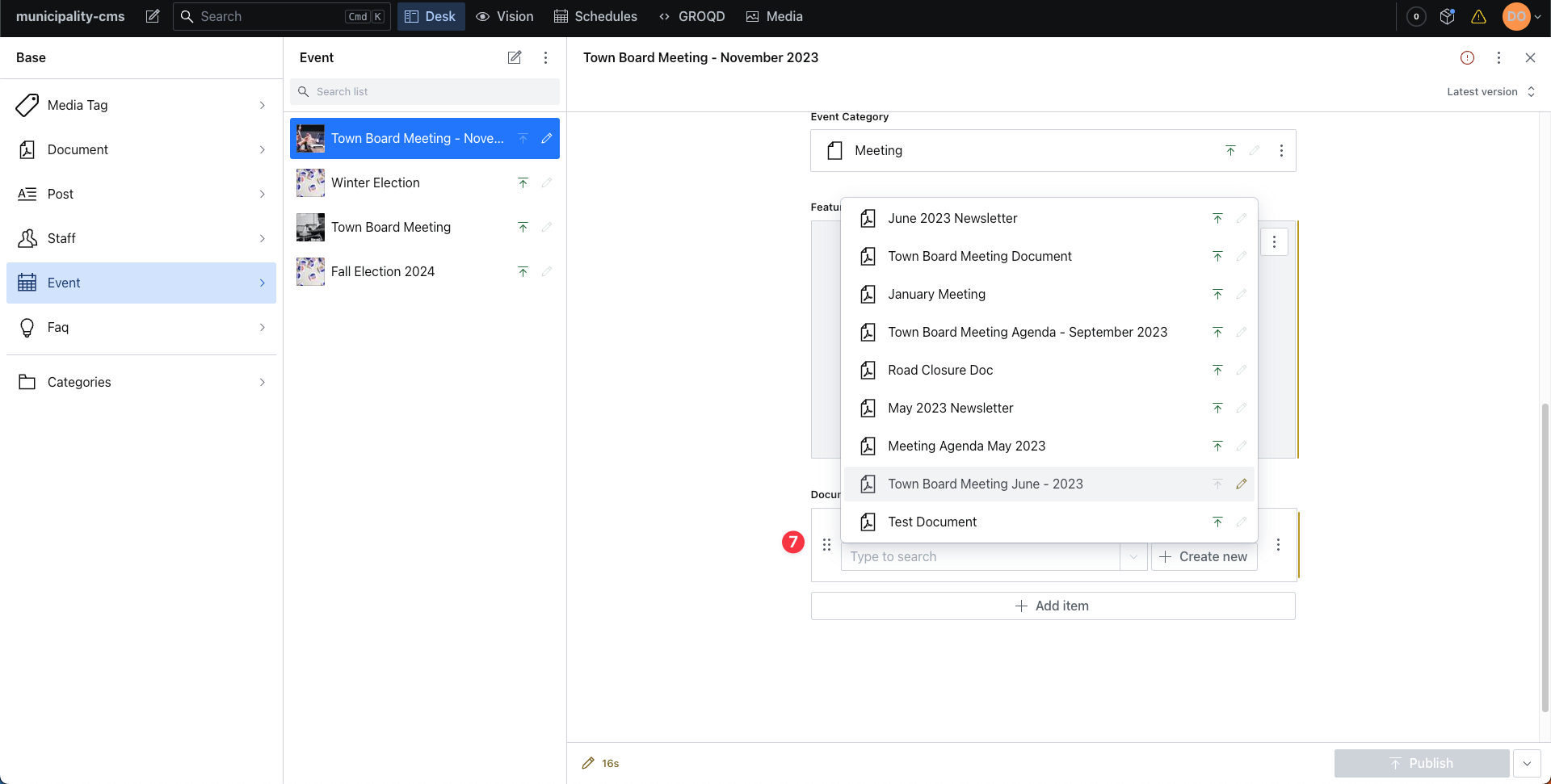 Attaching a document to an event