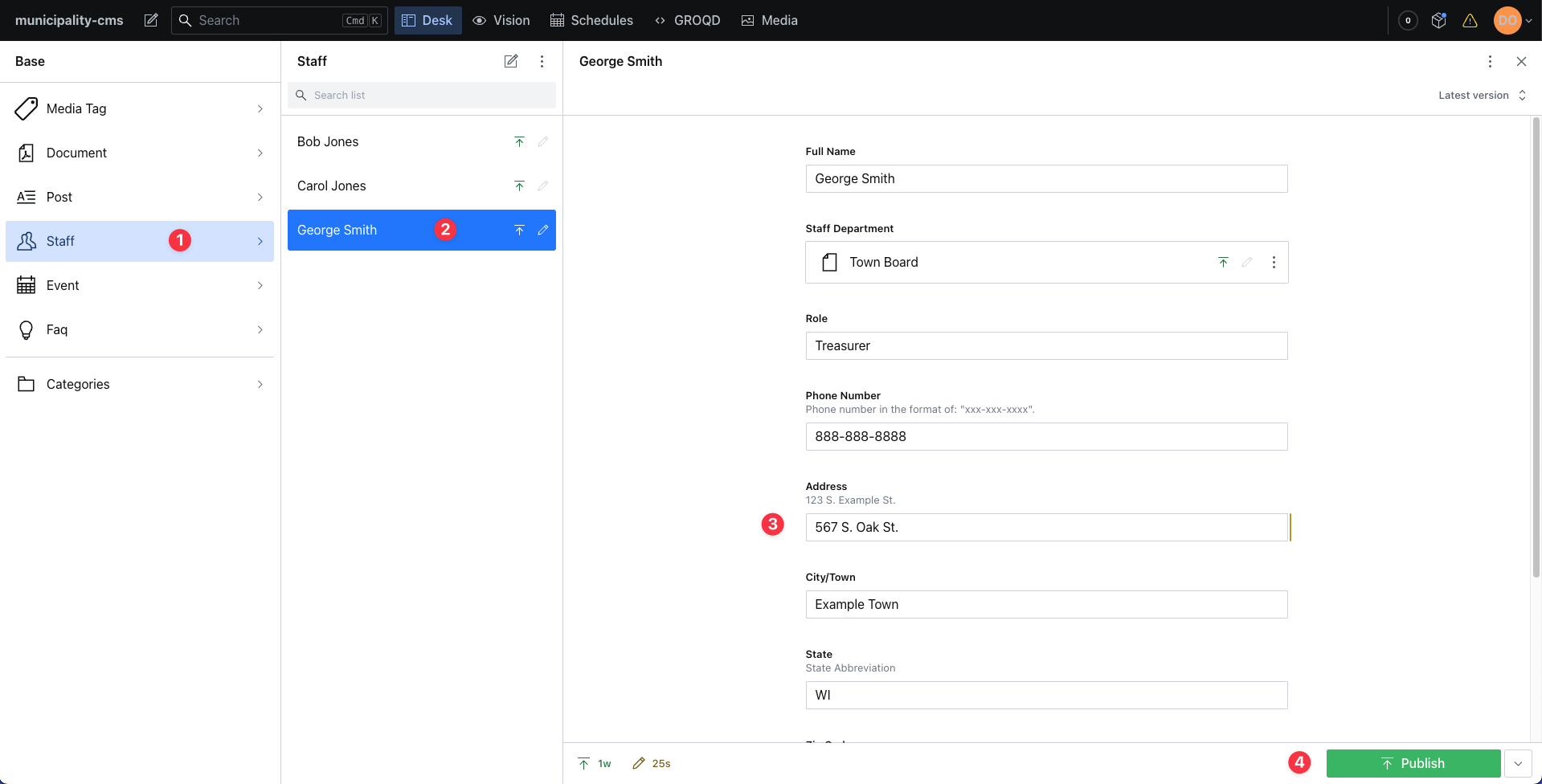 Editing a staff member