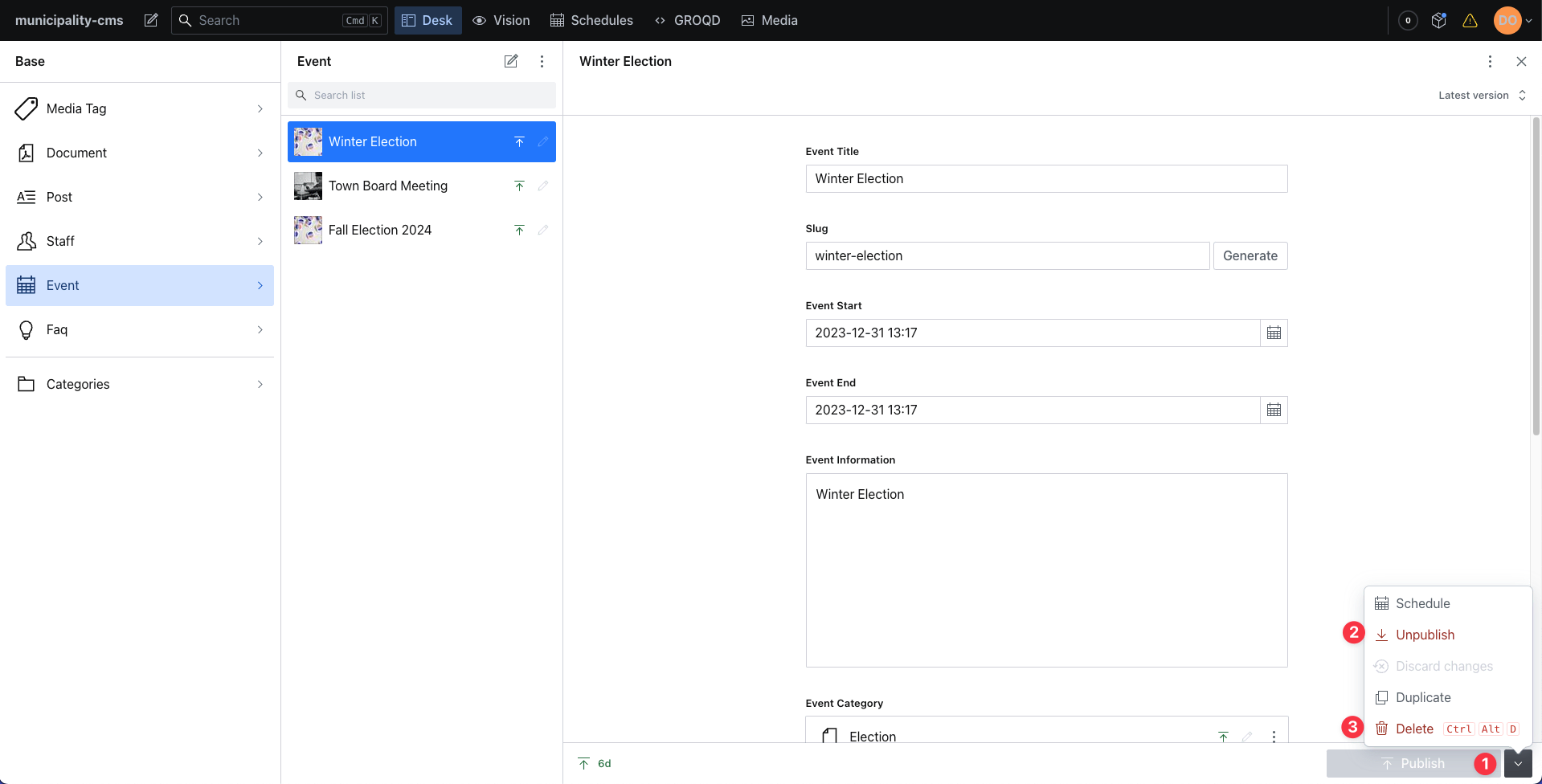 Unpublish or deleting an entity